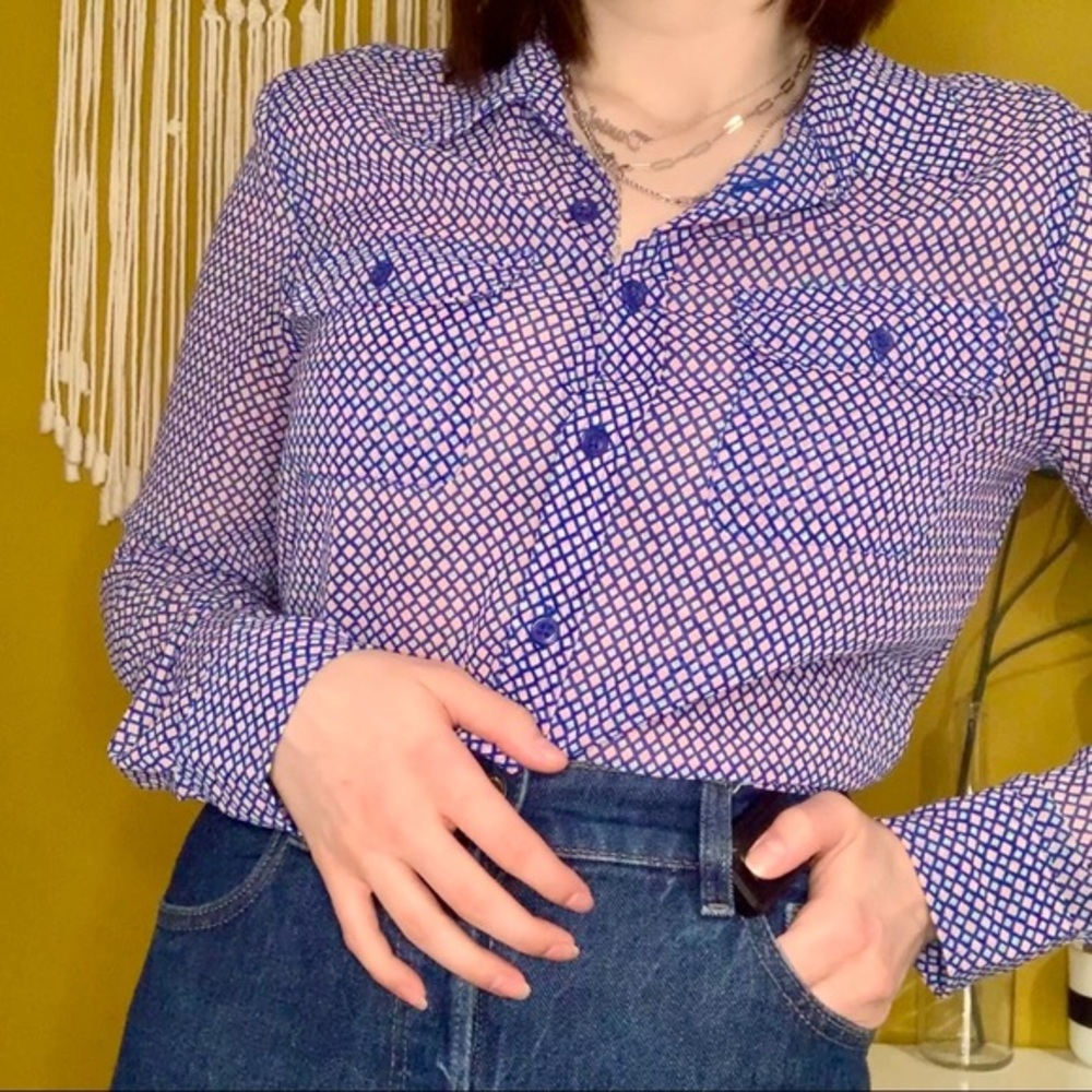 PRINTED CHIFFON BUTTON UP BLOUSE